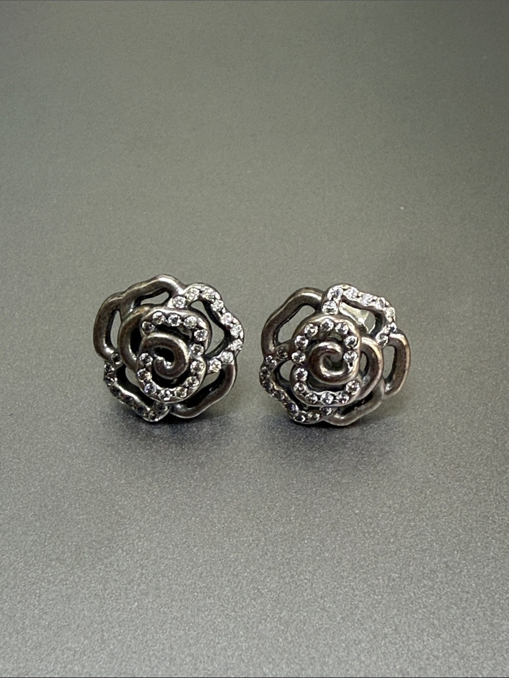 Pandora Flower Stud Earrings - Silver Tone
